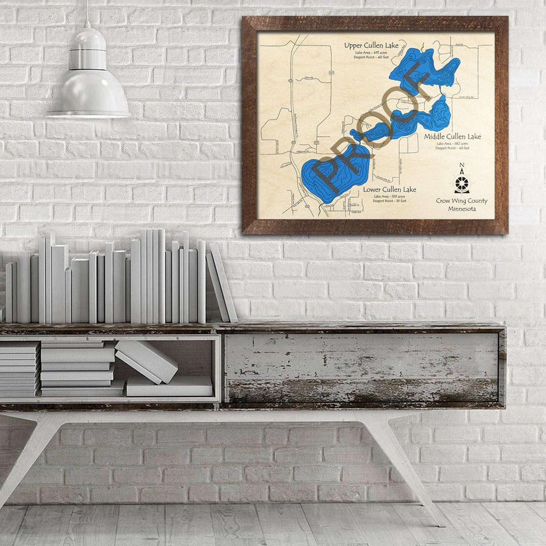 Cullen Lake upper Middle Lower MN 3D Wood Map Custom Etsy