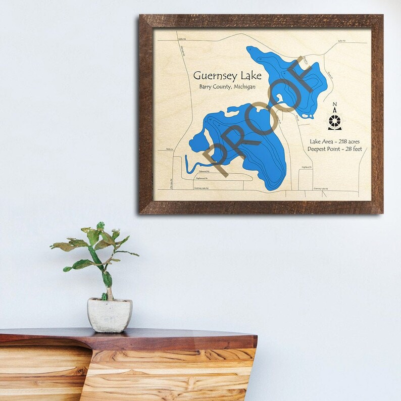 Guernsey Lake MI 3D Wood Map Custom Nautical Map Cabin Etsy