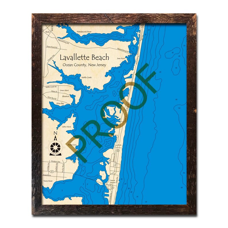3D Lavallette NJ Wood Map New Jersey Shore Nautical Map NJ Etsy