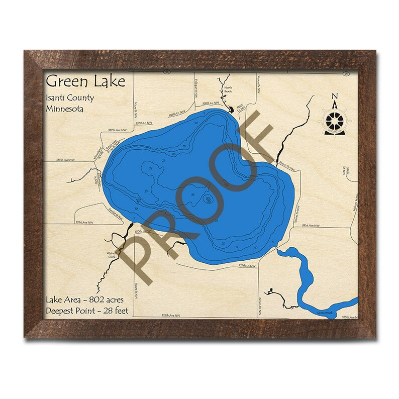 Green Lake Isanti Cty MN 3D Wood Map Custom Nautical Map Etsy