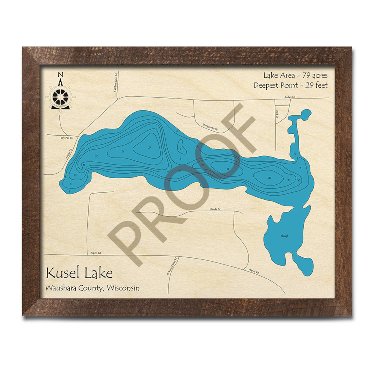 Kusel Lake WI 3D Wood Carved Map Custom Nautical Wall Art Etsy