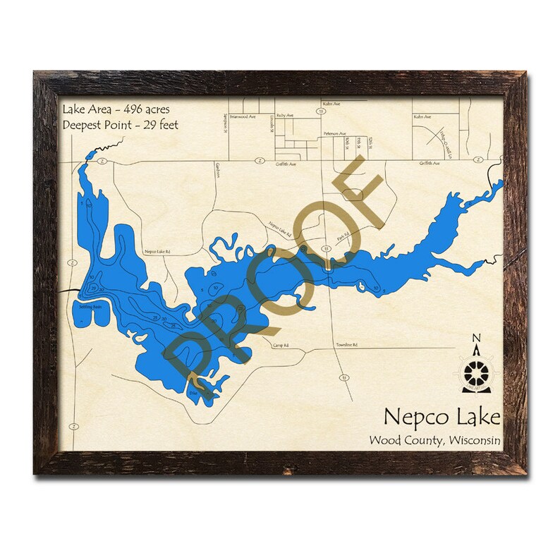 Nepco Lake WI 3D Wood Map Custom Cabin Decor Lake House Etsy
