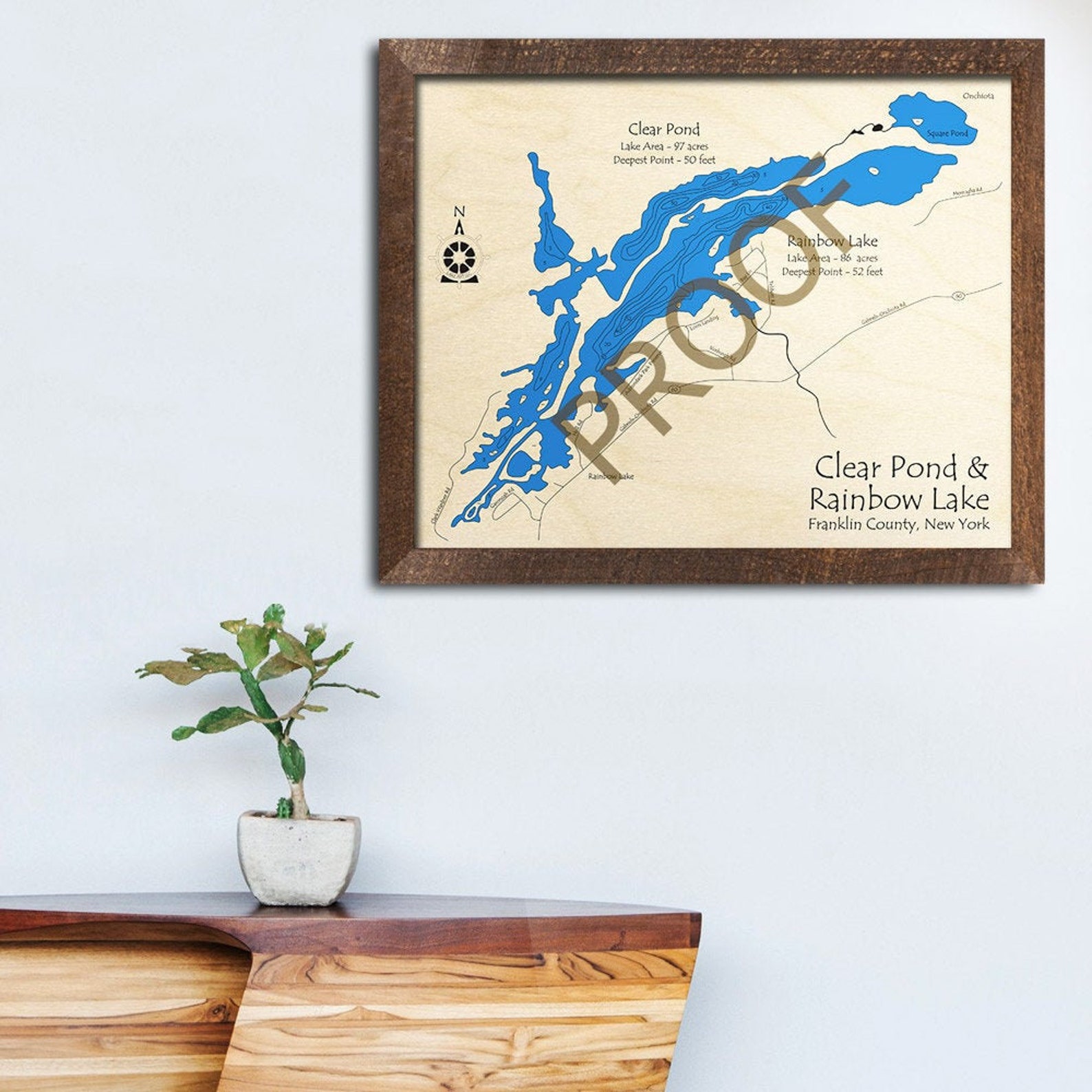 Clear Pond Rainbow Lake NY 3D Wood Map Custom Nautical Etsy