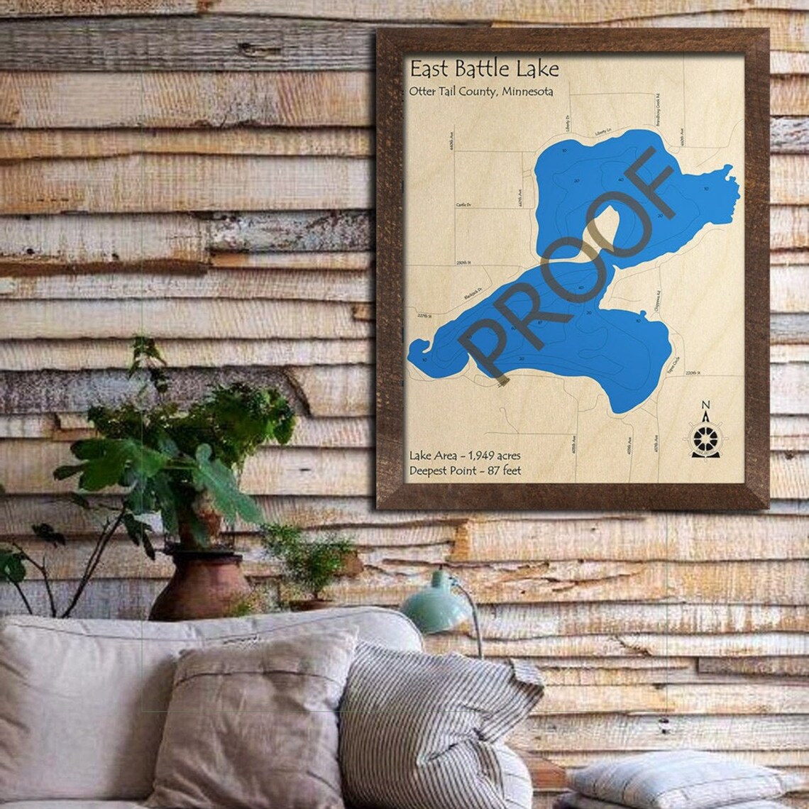 East Battle Lake MN 3D Wood Map Custom Nautical Map Cabin Etsy
