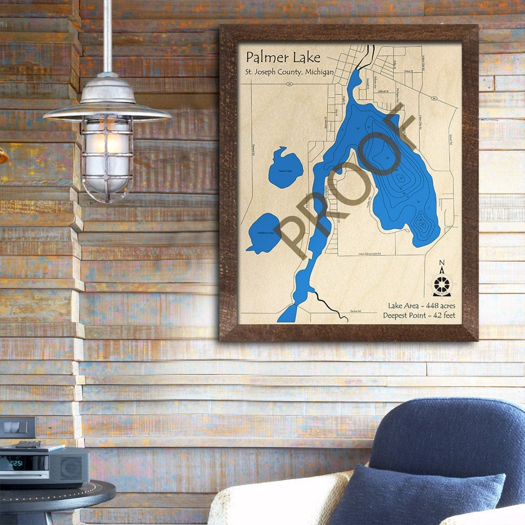 Palmer Lake MI 3D Wood Map Custom Nautical Map Cabin Etsy