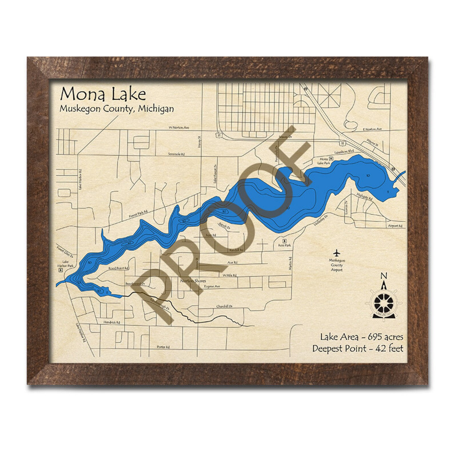 Mona Lake MI 3D Wood Map Custom Nautical Map Cabin Decor Etsy