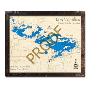 Lake Vermilion, MN 3D Laser-Cut Wood Map | Lake House Décor - Cabin Decor - Nautical Decor | Map Art, Wedding, Custom Gift image 2