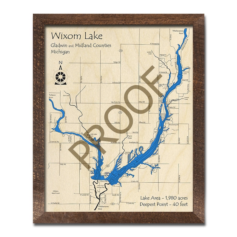 Wixom Lake MI 3D Wood Carved Map Custom Nautical Map Cabin Etsy