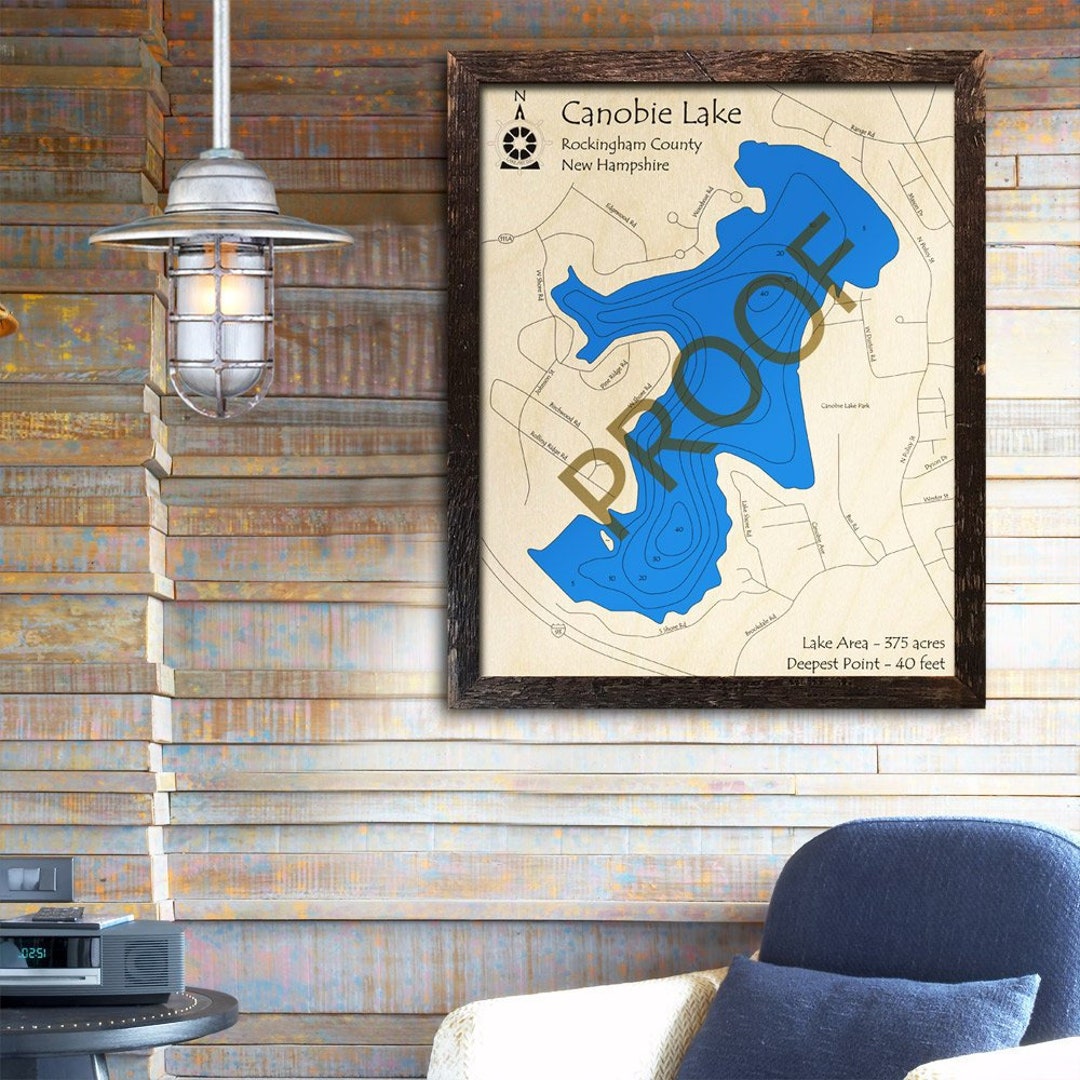 Canobie Lake, NH 3D Wood Map Custom Cabin Decor Lake House Décor