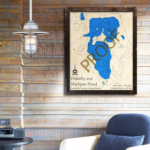 Wakeby Pond Mashpee Pond MA 3D Wood Map Custom Cabin Etsy