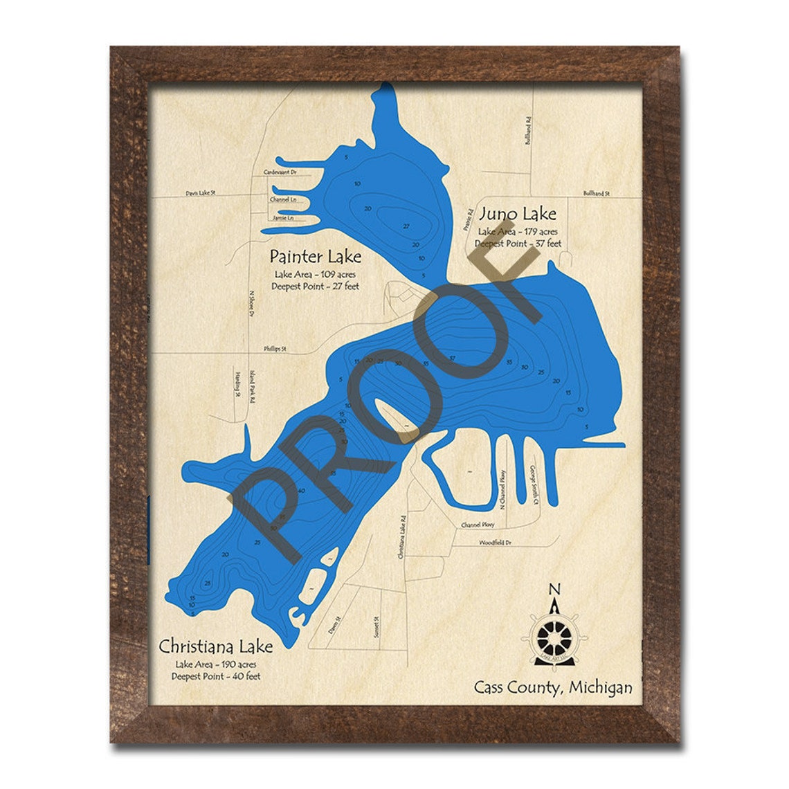 3D wood map of lakes