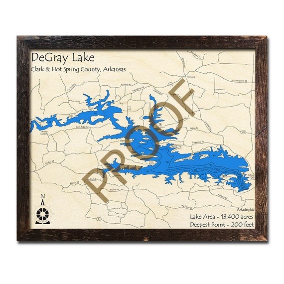 Degray Lake Ar 3d Wood Map Custom Cabin Decor Lake House Etsy