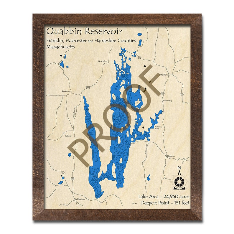 Quabbin Reservoir MA 3D Wood Map Custom Nautical Chart Etsy