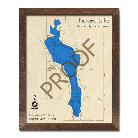 Pickerel Lake Sd Map Pickerel Lake Sd 3D Wood Map 3D Depth Map Cabin Decor | Etsy Denmark