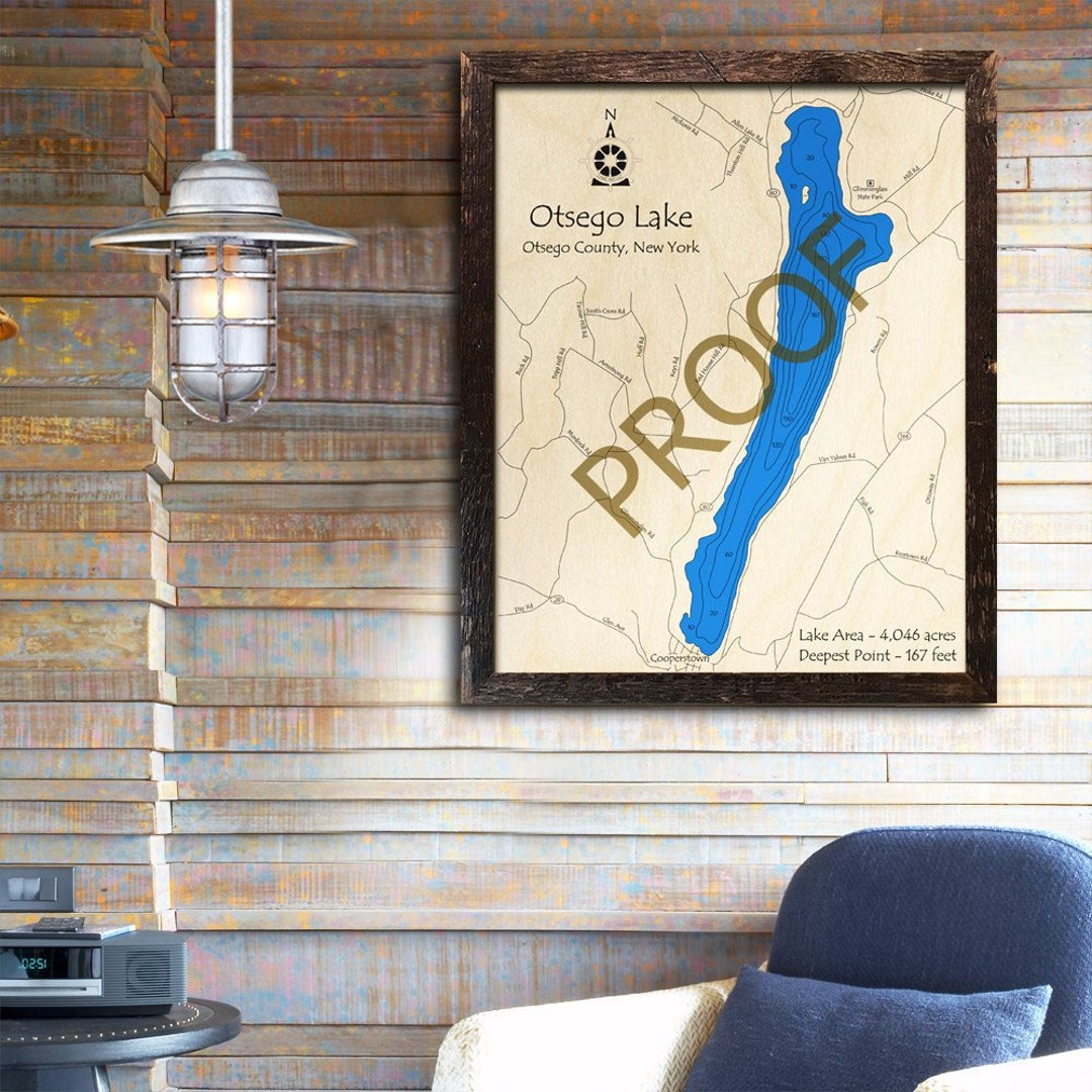 Otsego Lake New York 3D Wood Map Cabin Decor Lake House Etsy