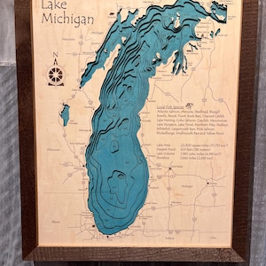 Lake Michigan Map - 3D Wood Map | Engagement, Wedding, Anniversary Gift | Nautical Decor - Cabin Decor