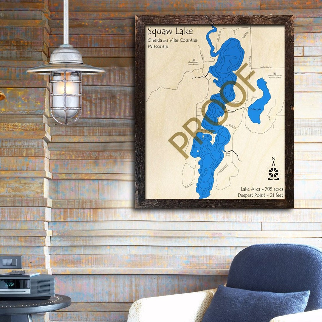 Squaw Lake Wisconsin 3D Wood Map Cabin Decor Lake House Etsy