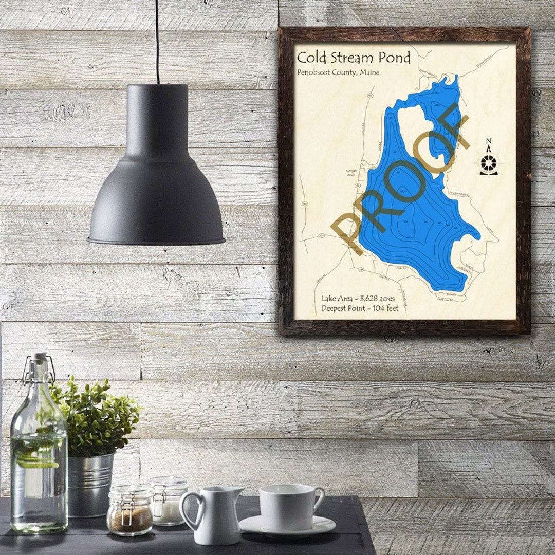 Cold Stream Pond, Maine 3D Wood Map Cabin Decor Lake House Décor