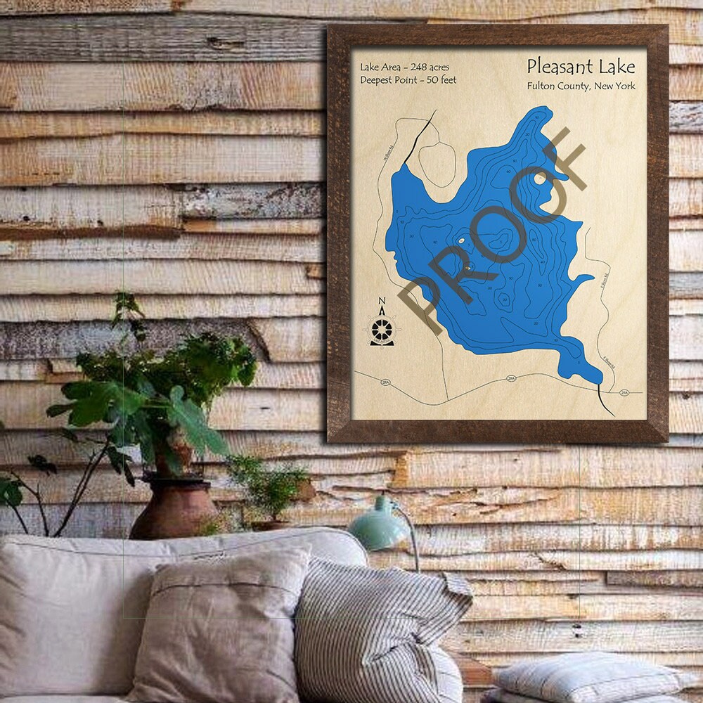 Pleasant Lake NY 3D Wood Map Custom Nautical Chart Cabin Etsy