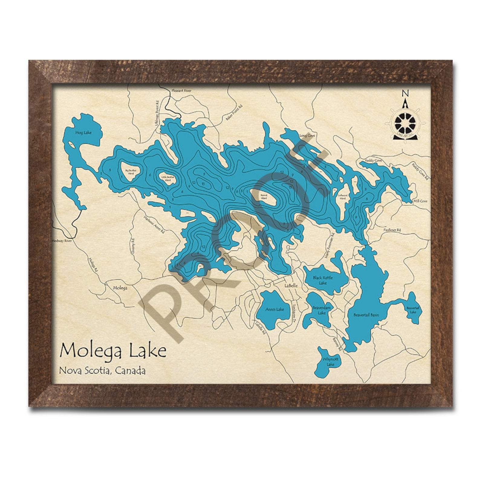 Molega Lake 3D Wood Map Nova Scotia Canada Custom Etsy