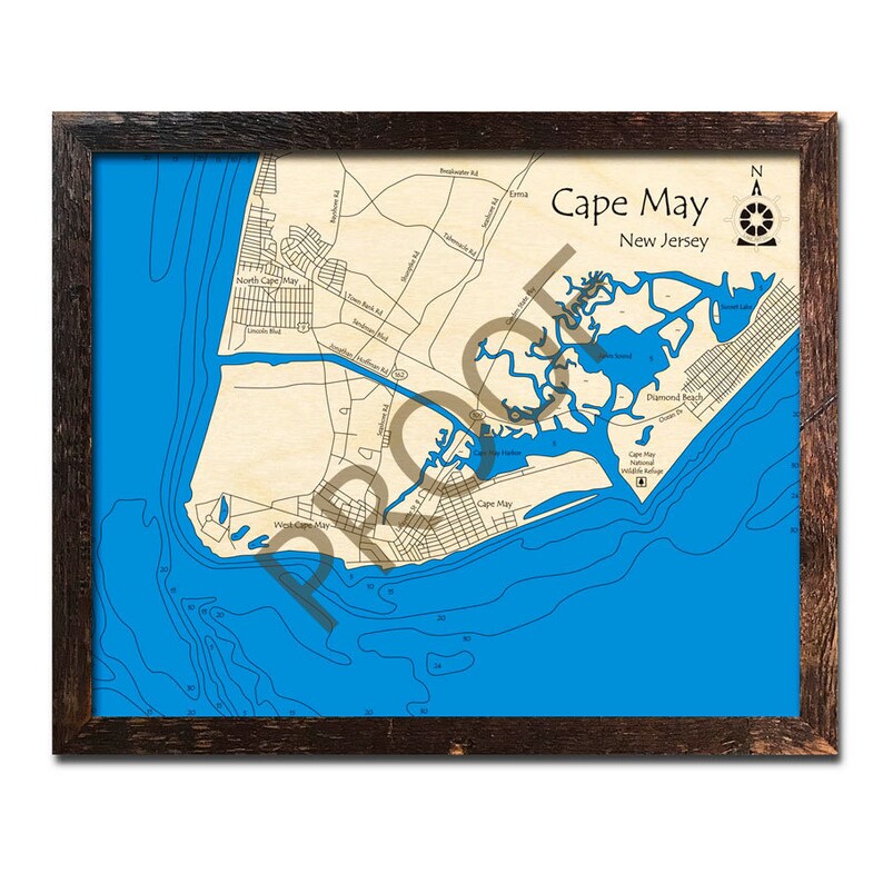 Cape May - Wildwood - New Jersey Shore 3D Laser-Cut Map | Beach House Décor - Nautical Decor | Map Art, Wedding, Custom Gift image 2