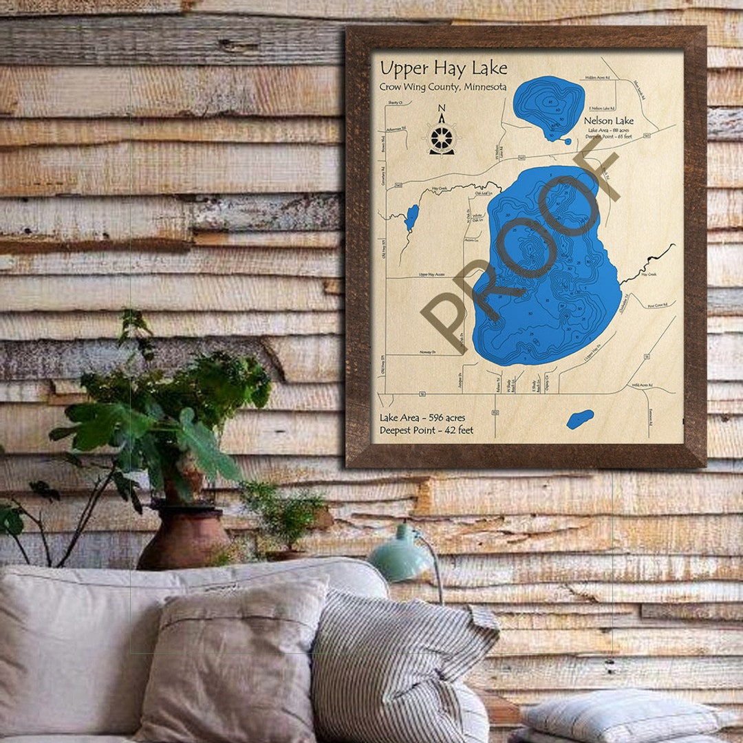 Upper Hay Lake Nelson Lake MN 3D Wood Map Custom Nautical Etsy