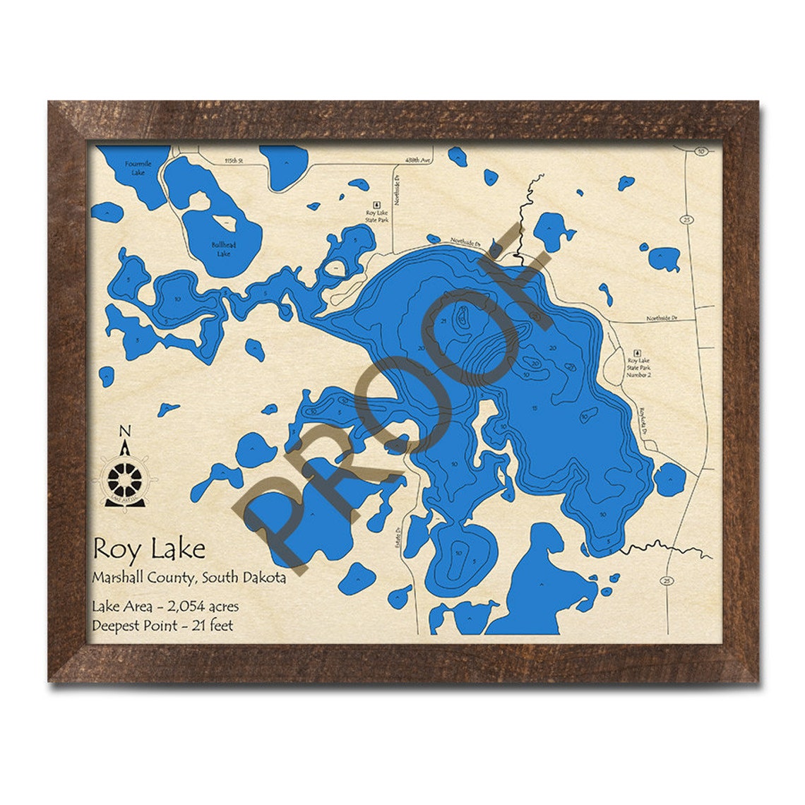 Roy Lake SD 3D Wood Map 3D Depth Map Cabin Decor Lake Etsy