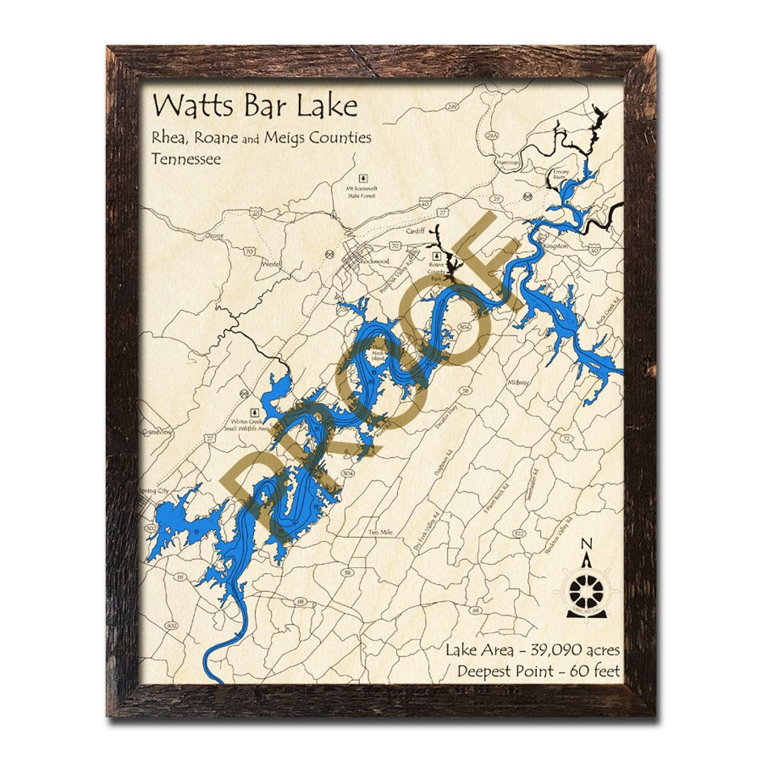 3D Watts Bar Lake Map Nautical Wood Map Art Lake House - Etsy