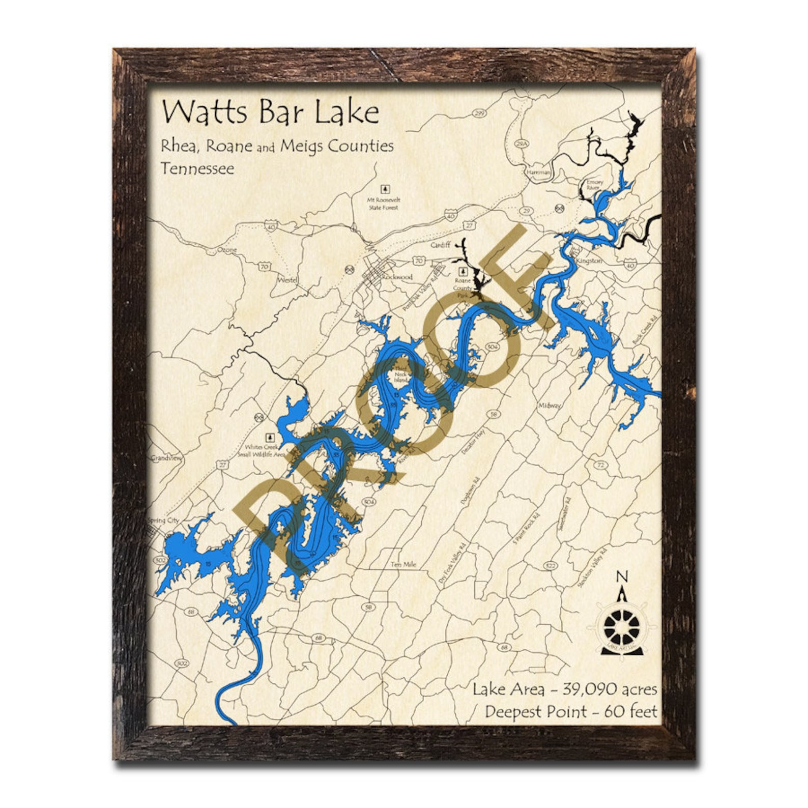 Watts Bar Lake Tennessee 3D Wood Map Lake House Cabin Etsy