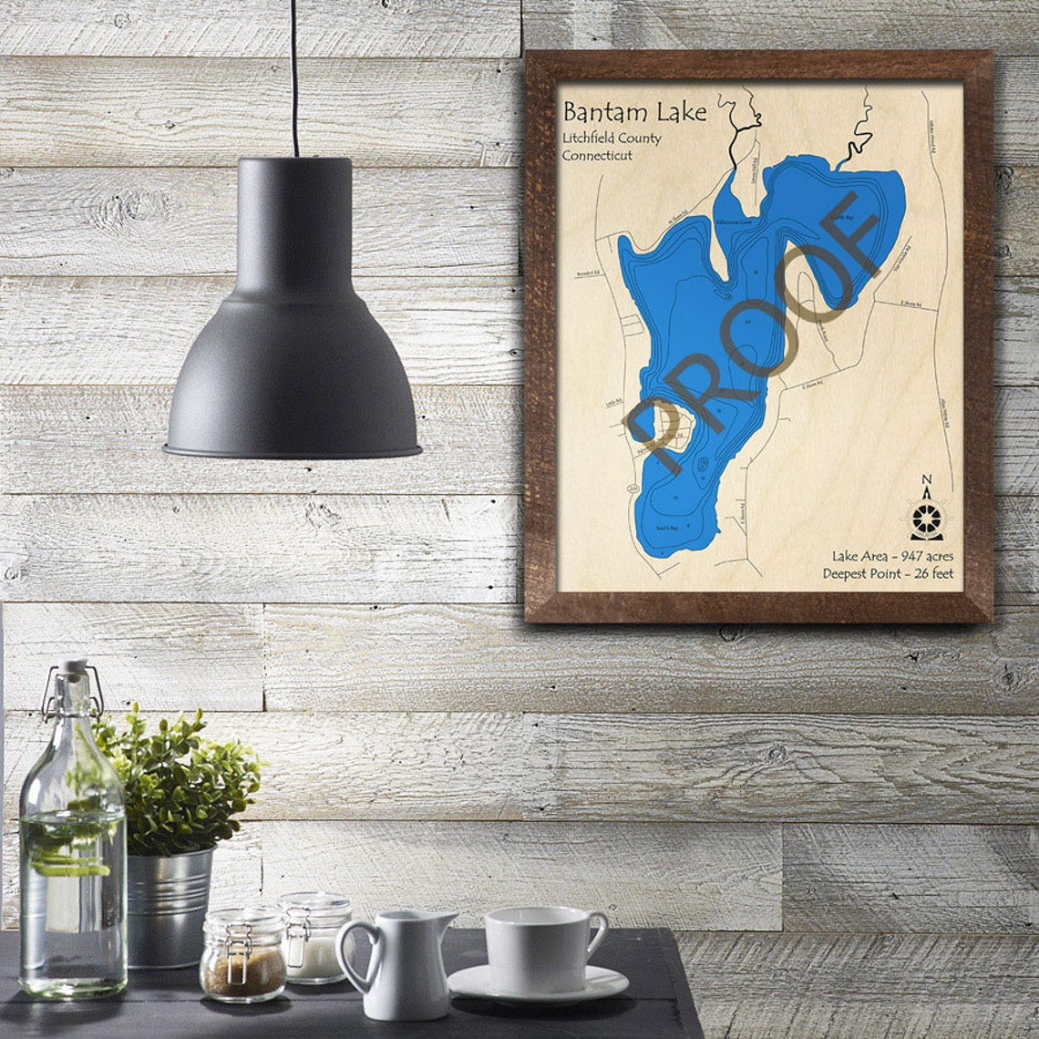 Bantam Lake CT 3D Wood Map Custom Nautical Map Unique Etsy