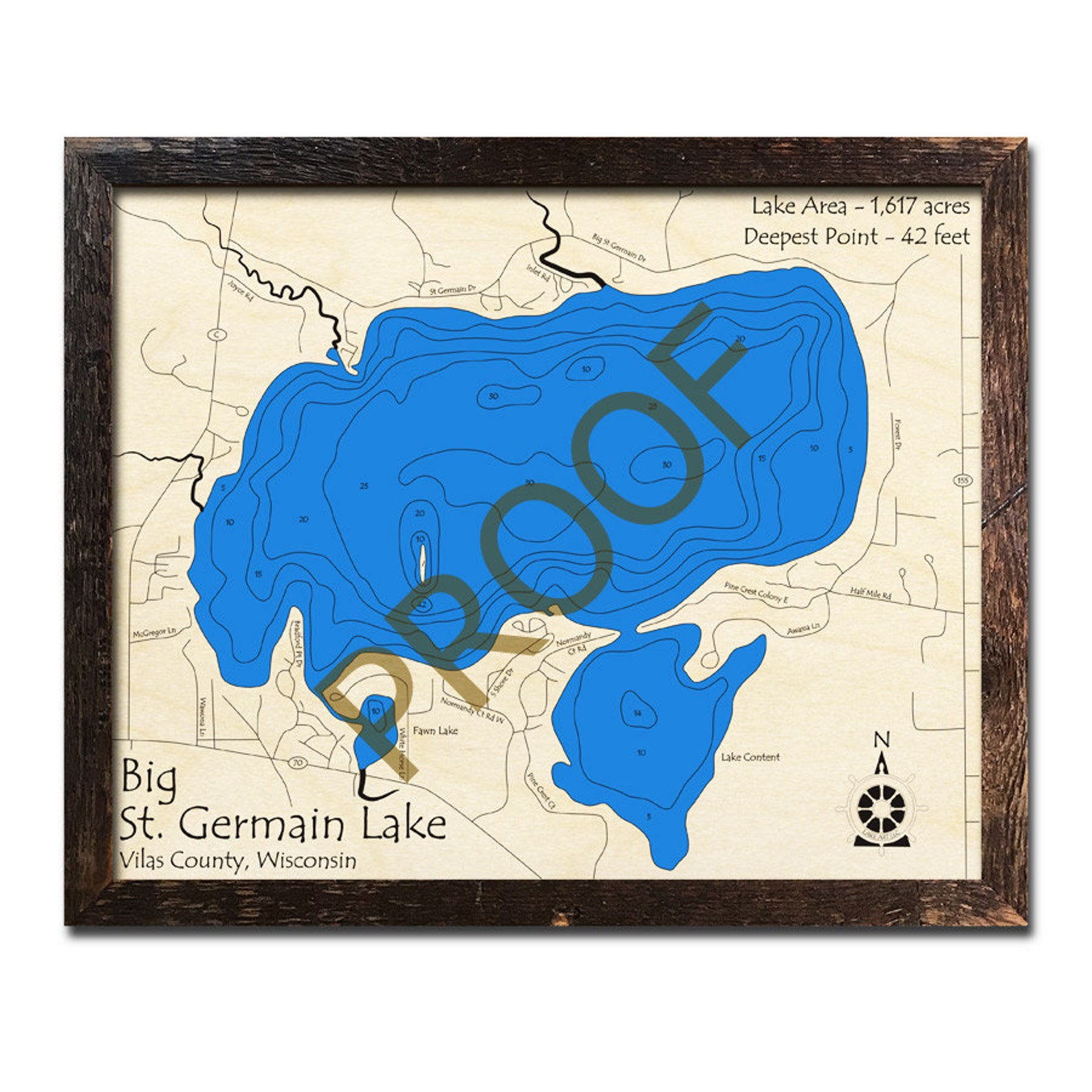 Big St. Germain Lake Wisconsin 3D Wood Map Cabin Decor Etsy