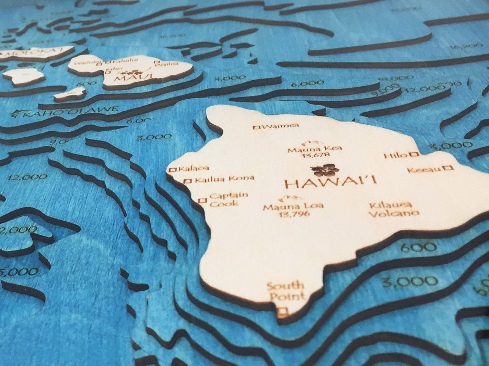 Hawaiian Islands 3D Laser-cut Wood Map Depth Map of the - Etsy