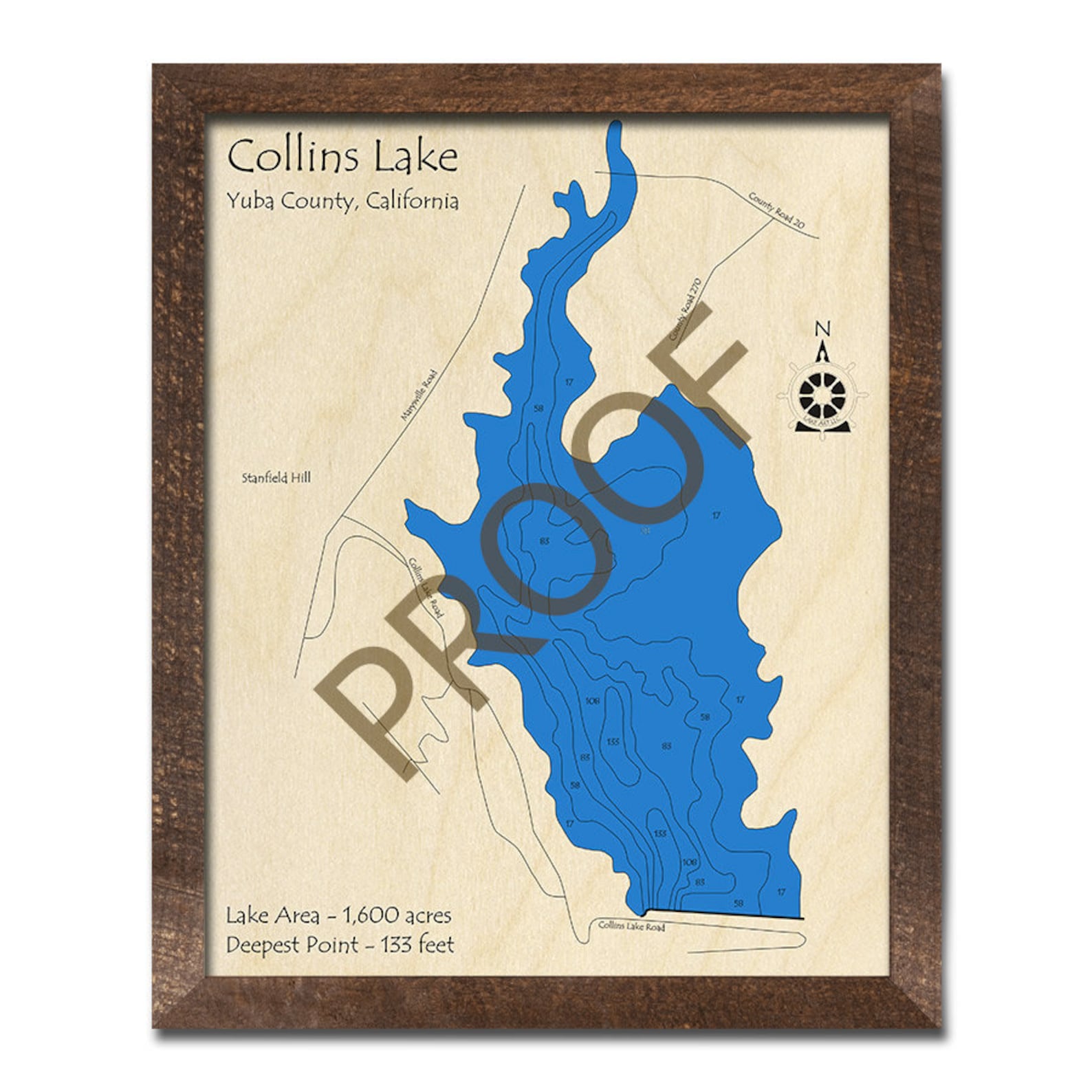 Collins Lake CA 3D Wood Map 3D Depth Map Cabin Decor Lake Etsy