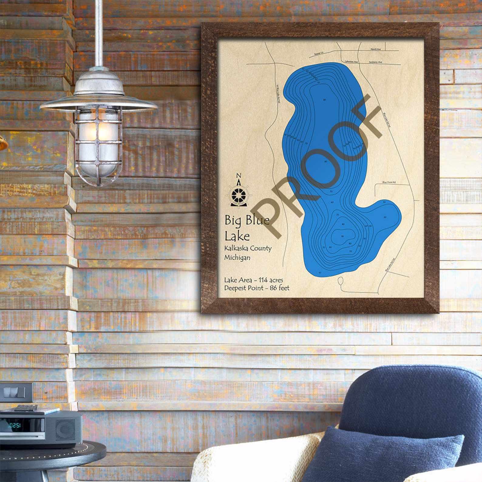 Big Blue Lake Kalkaska Cty MI 3D Wood Map Custom Nautical Etsy
