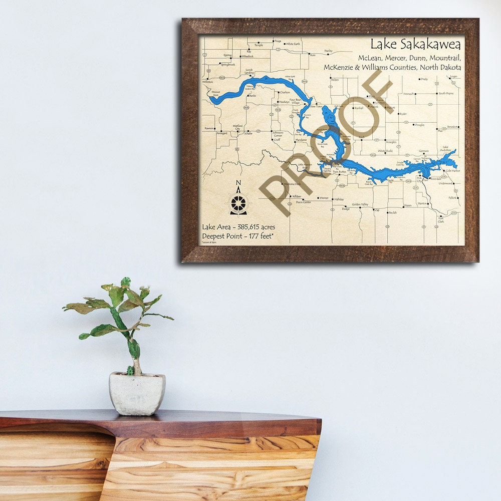 Lake Sakakawea ND 3D Wood Map 3D Depth Map Cabin Decor Etsy