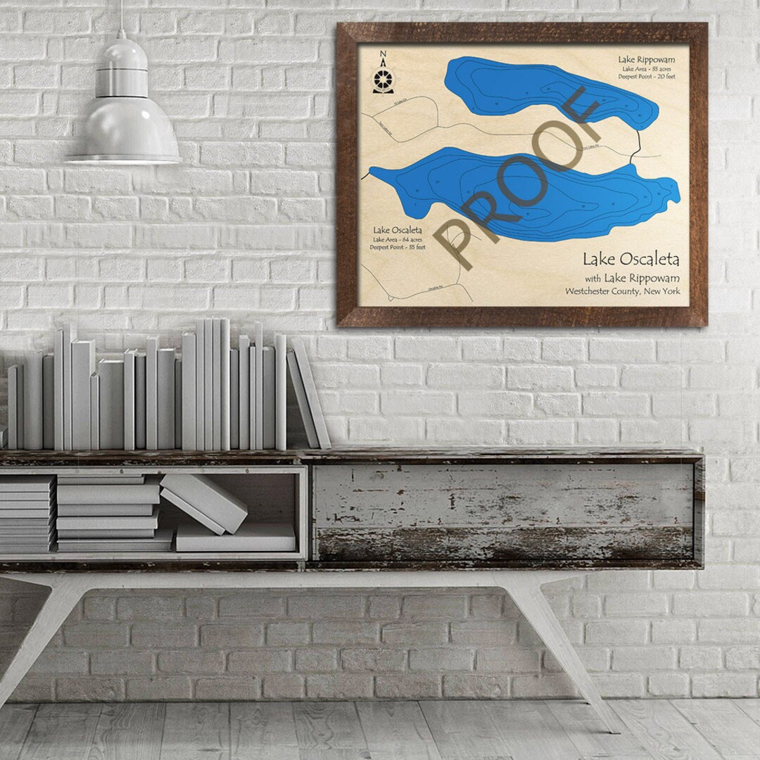 Lake Oscaleta Lake Rippowam NY 3D Wood Map Custom Etsy