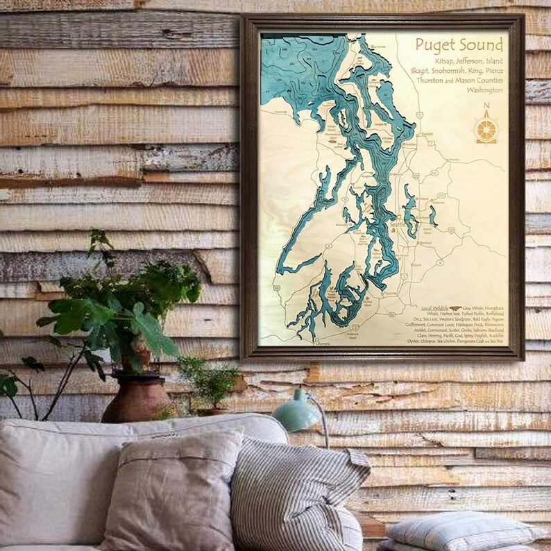 Puget Sound 3D Wood Map Puget Sound Wall Art Puget Sound | Etsy