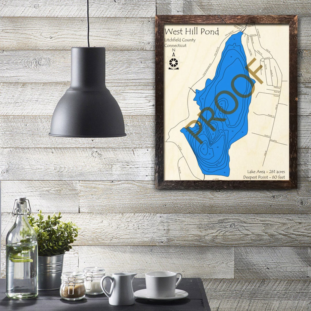 West Hill Pond CT 3D Wood Map Custom Cabin Decor Lake Etsy
