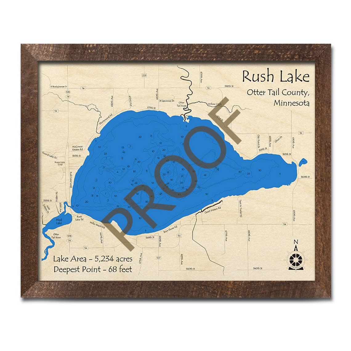 Rush Lake MN 3D Wood Map Custom Nautical Map Cabin Decor Etsy