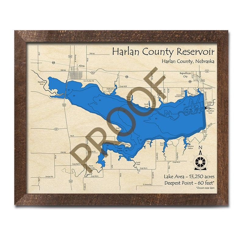 Harlan County Reservoir NE 3D Wood Map 3D Depth Map Cabin Etsy