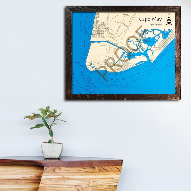 Cape May - Wildwood - New Jersey Shore 3D Laser-Cut Map | Beach House Décor - Nautical Decor | Map Art, Wedding, Custom Gift image 1
