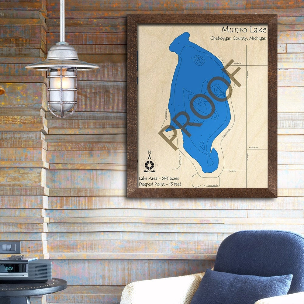 Munro Lake MI 3D Wood Map Custom Nautical Map Cabin Decor Etsy