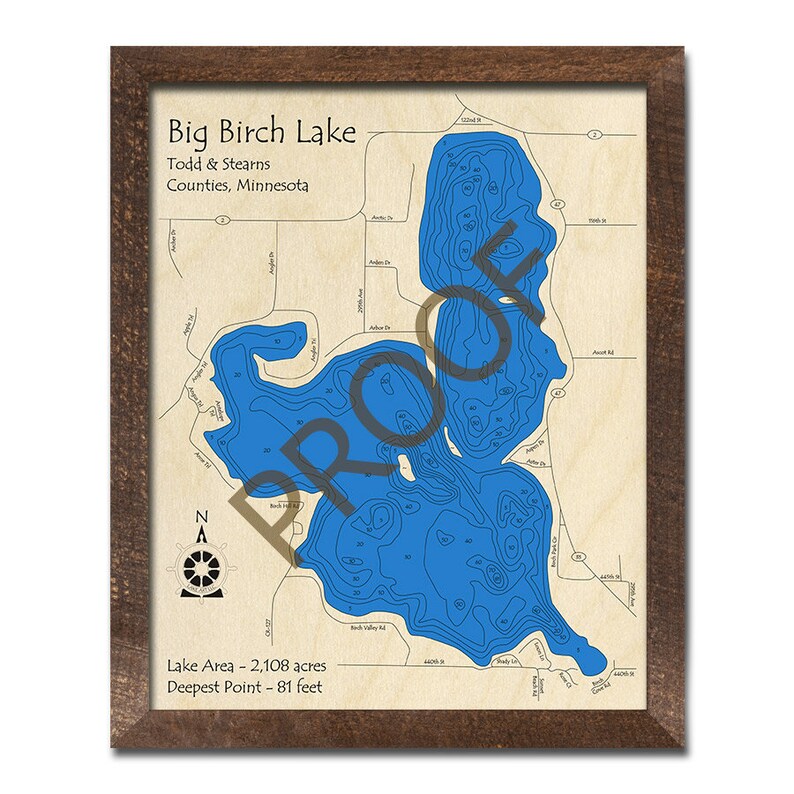 Big Birch Lake MN 3D Wood Map Custom Nautical Map Cabin Etsy