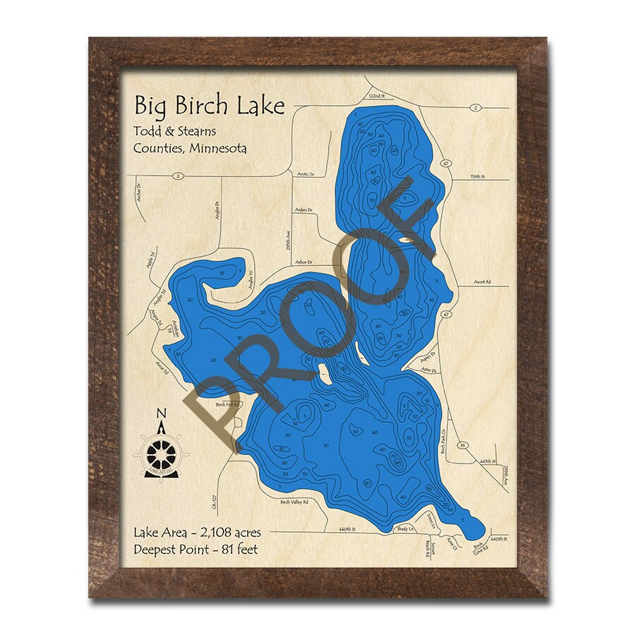 Big Birch Lake MN 3D Wood Map Custom Nautical Map Cabin Etsy