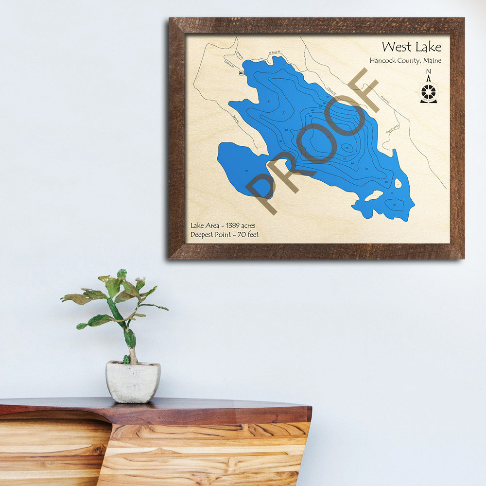 West Lake, Maine 3D Wood Map Custom Nautical Map, Unique Cabin Decor, 3D Wood Chart, Nautical Decor Maine Gifts