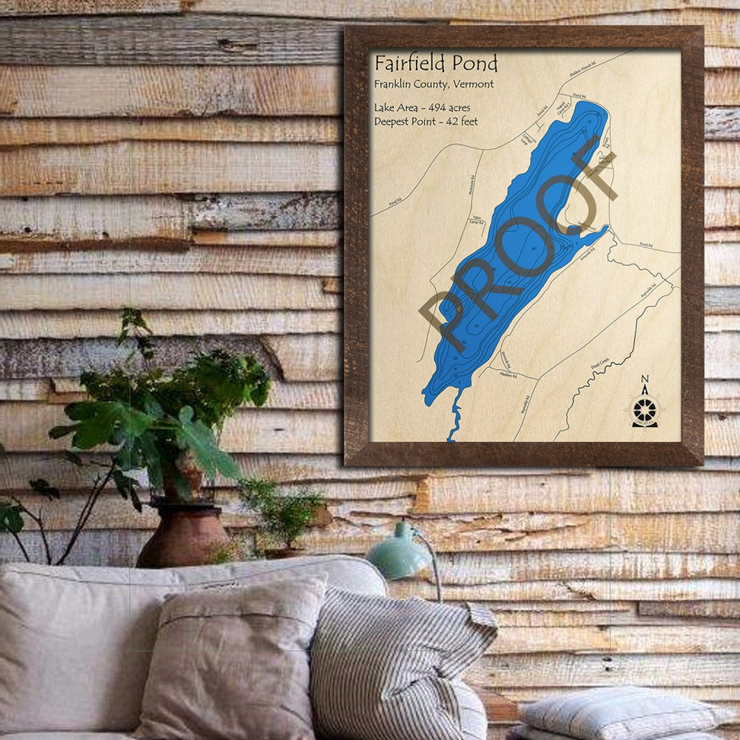 Fairfield Pond VT 3D Wood Map Custom Nautical Chart Cabin Etsy