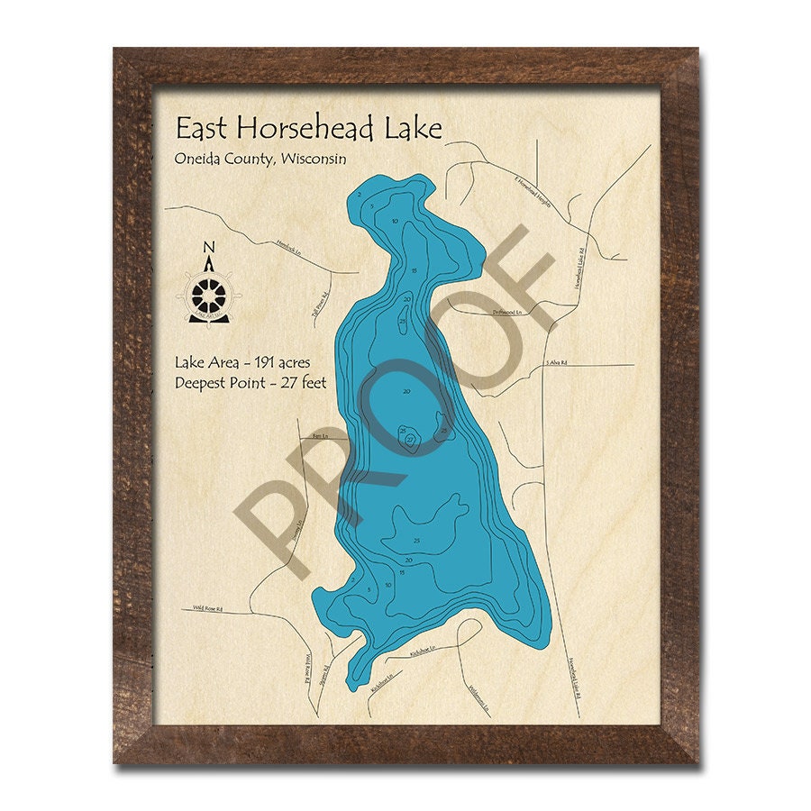 East Horsehead Lake WI 3D Wood Carved Map Custom Nautical Etsy