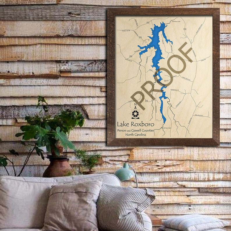 Lake Roxboro NC 3D Wood Map Custom Nautical Chart Unique Etsy
