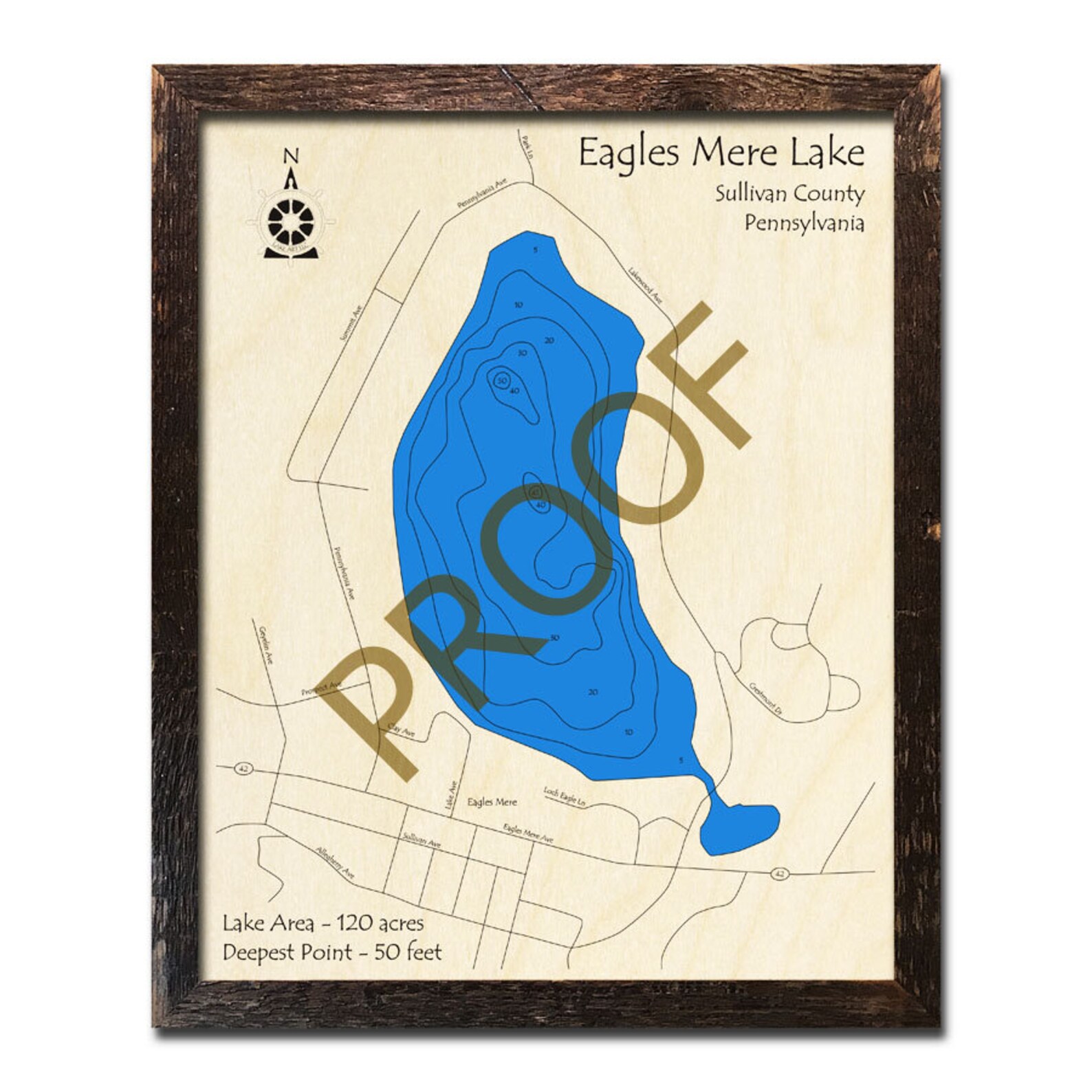 Eagles Mere Lake Pennsylvania 3D Wood Map Cabin Decor Etsy