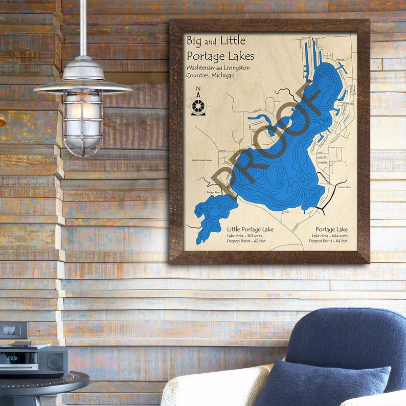 Portage Lake MI 3D Wood Map Custom Nautical Map Cabin Etsy